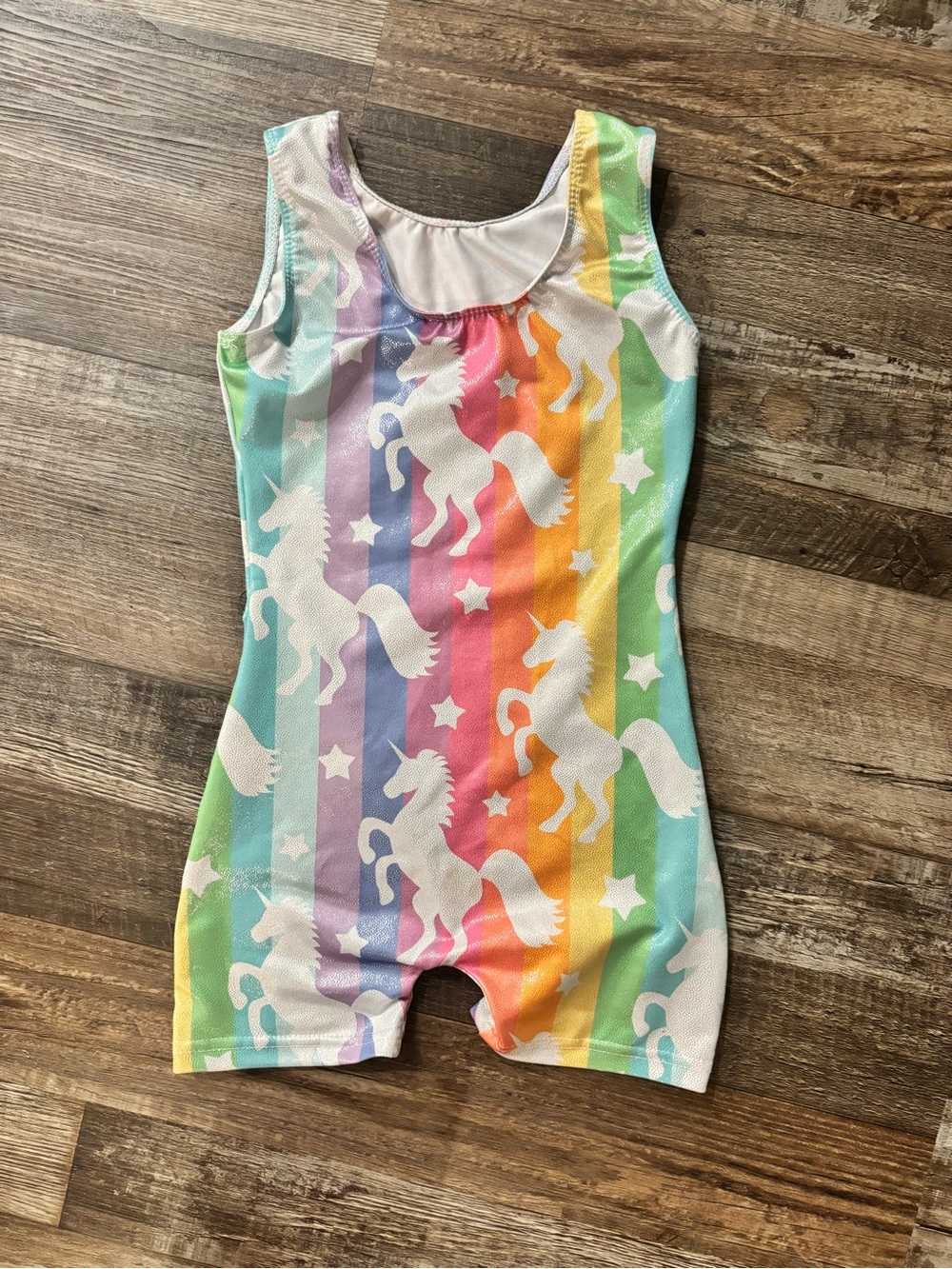 Girls Rainbow Unicorn Short Unitard Leotard
